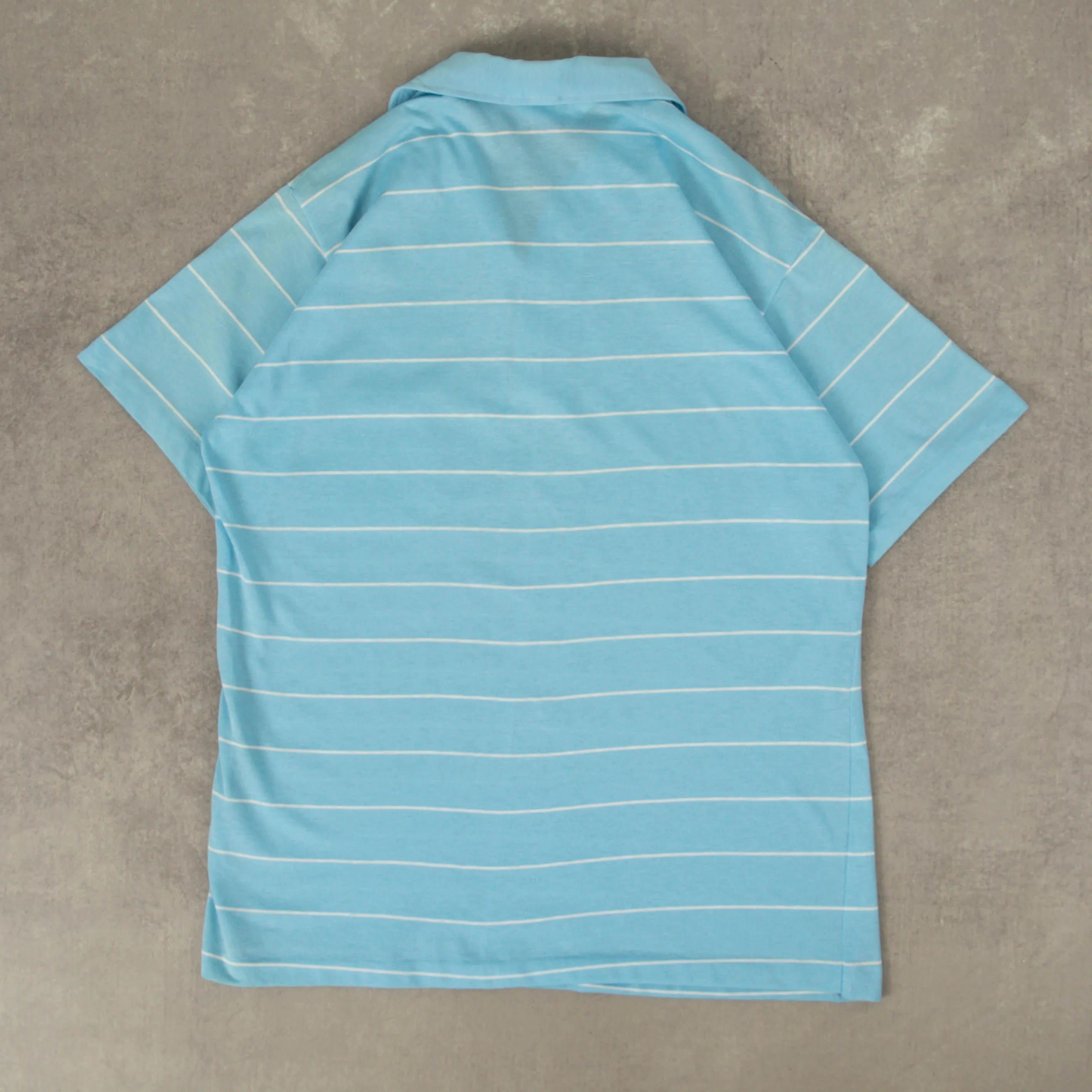 MEN'S VINTAGE 1980S STRIPED SINGLE STITCH POLO T-SHIRT - LARGE