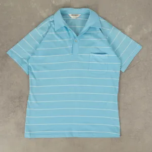 MEN'S VINTAGE 1980S STRIPED SINGLE STITCH POLO T-SHIRT - LARGE