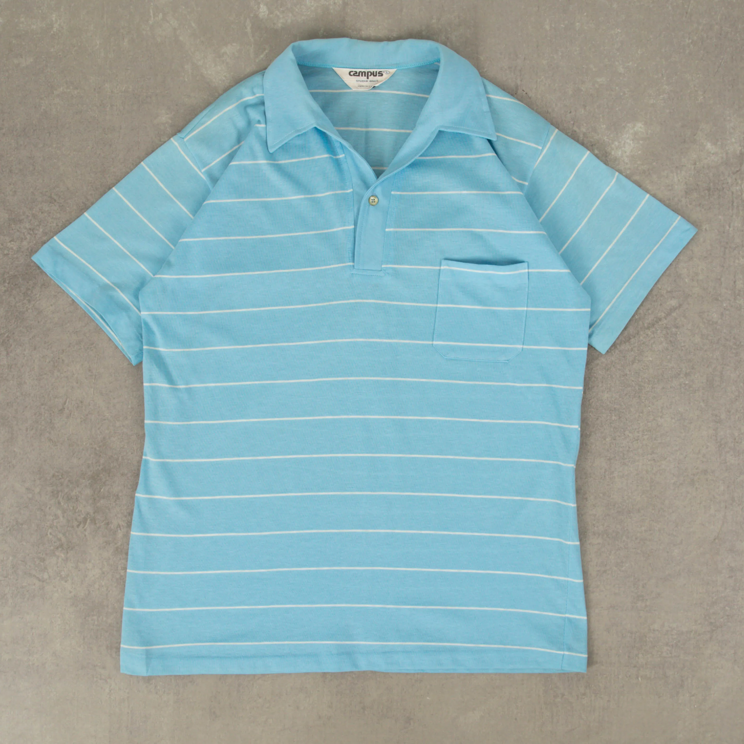 MEN'S VINTAGE 1980S STRIPED SINGLE STITCH POLO T-SHIRT - LARGE