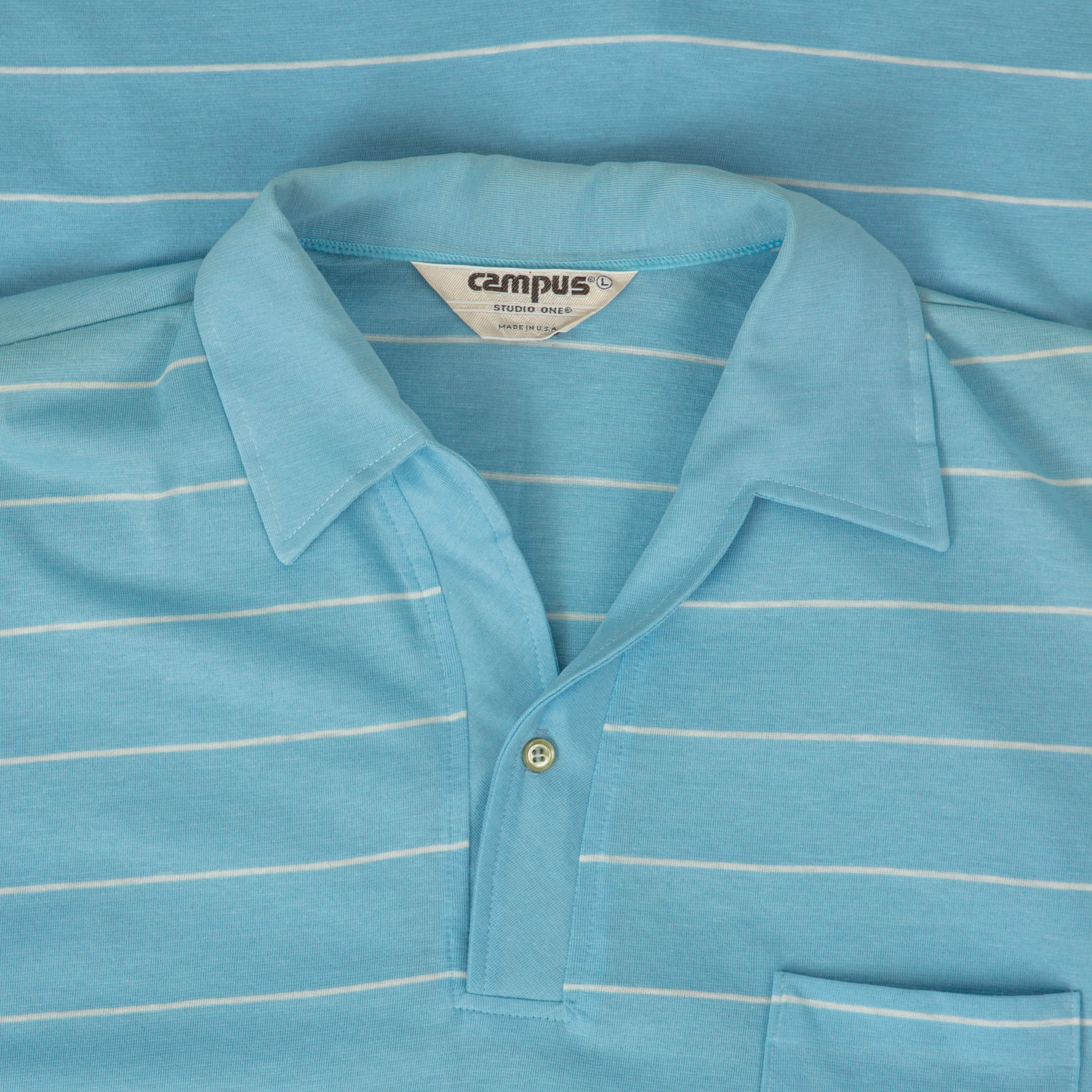 MEN'S VINTAGE 1980S STRIPED SINGLE STITCH POLO T-SHIRT - LARGE