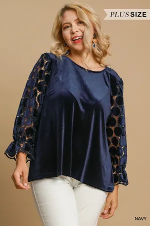 Micah Lace Polkadot Velvet Top - Navy