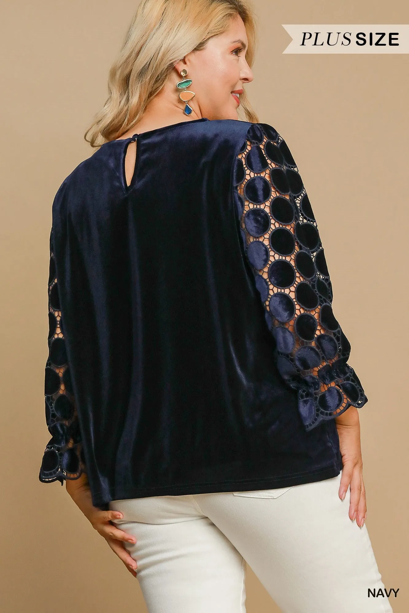 Micah Lace Polkadot Velvet Top - Navy
