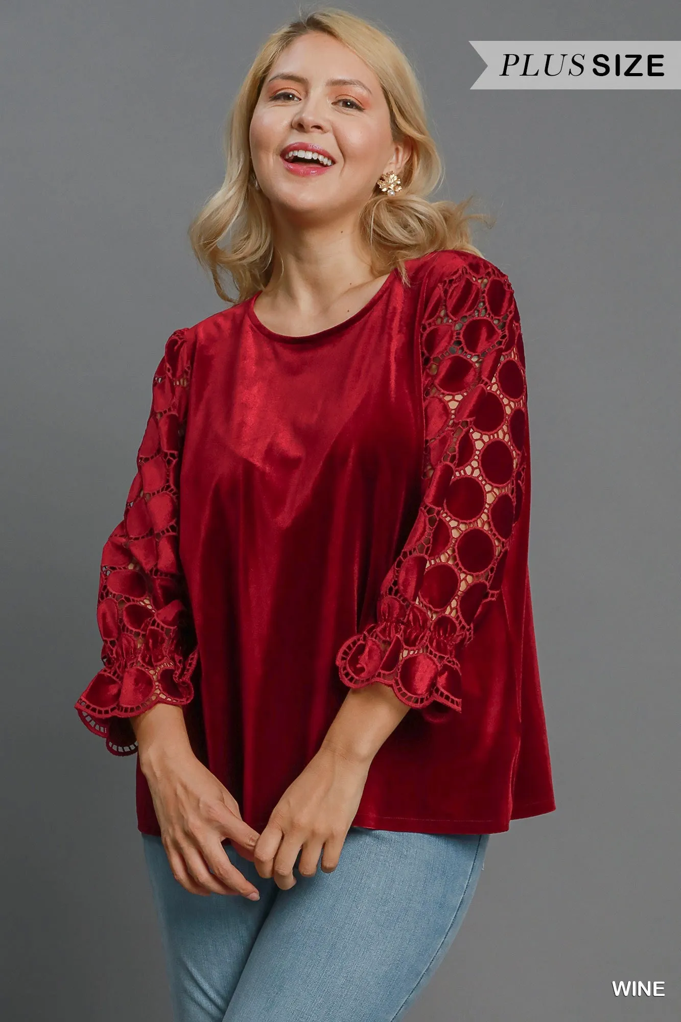 Micah Lace Polkadot Velvet Top - Wine