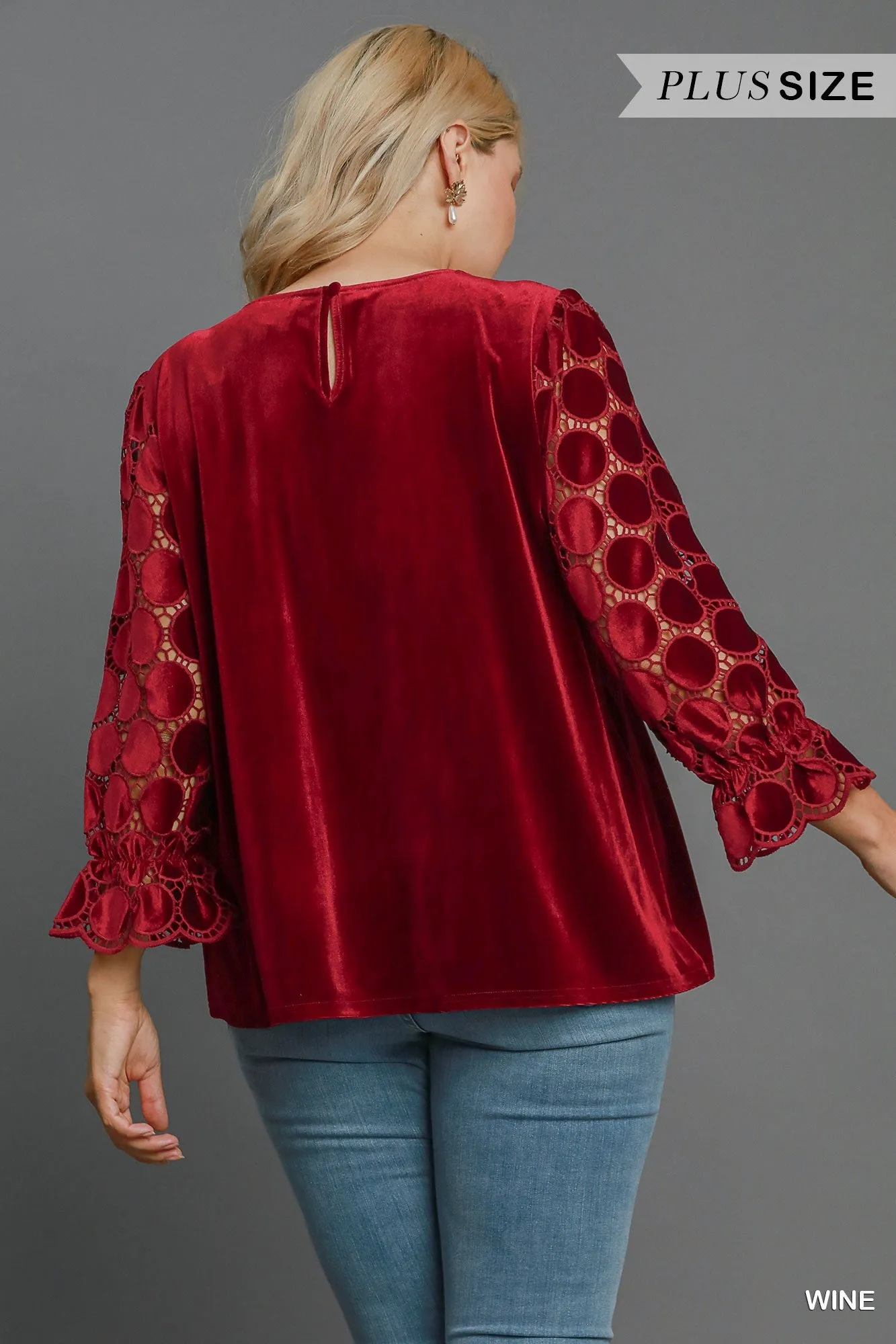 Micah Lace Polkadot Velvet Top - Wine