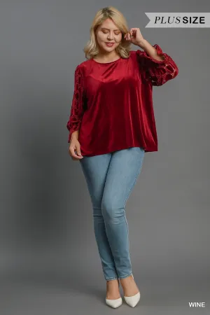 Micah Lace Polkadot Velvet Top - Wine