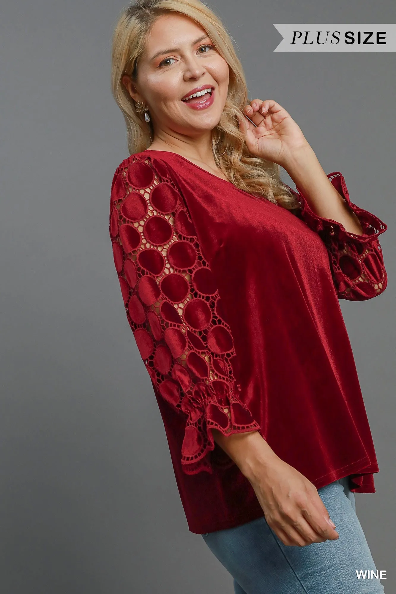 Micah Lace Polkadot Velvet Top - Wine