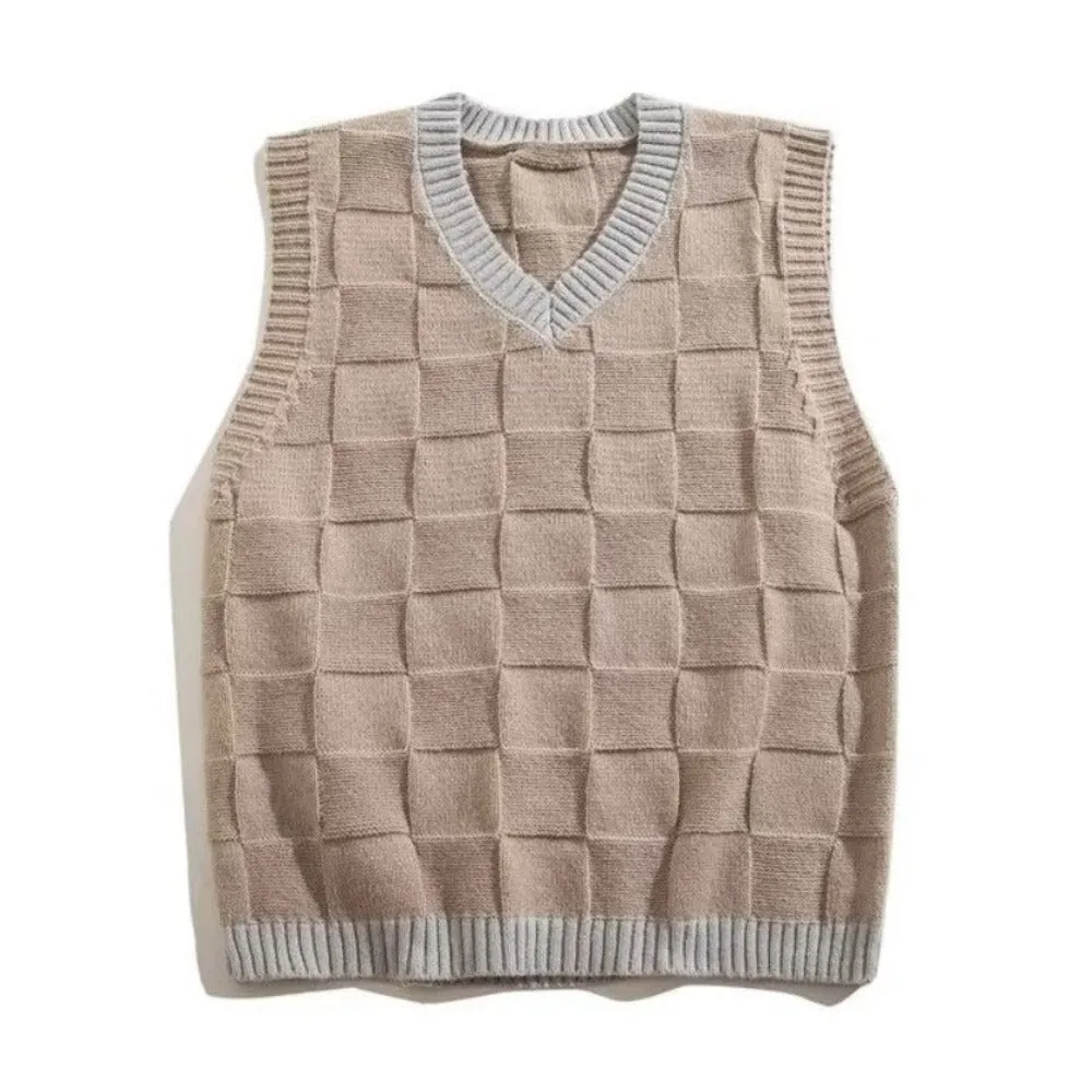 Minimalist Solid ColorCheckerboard Knitted-Vest