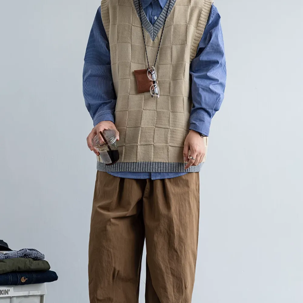 Minimalist Solid ColorCheckerboard Knitted-Vest