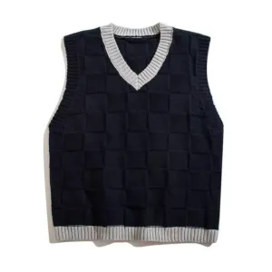 Minimalist Solid ColorCheckerboard Knitted-Vest