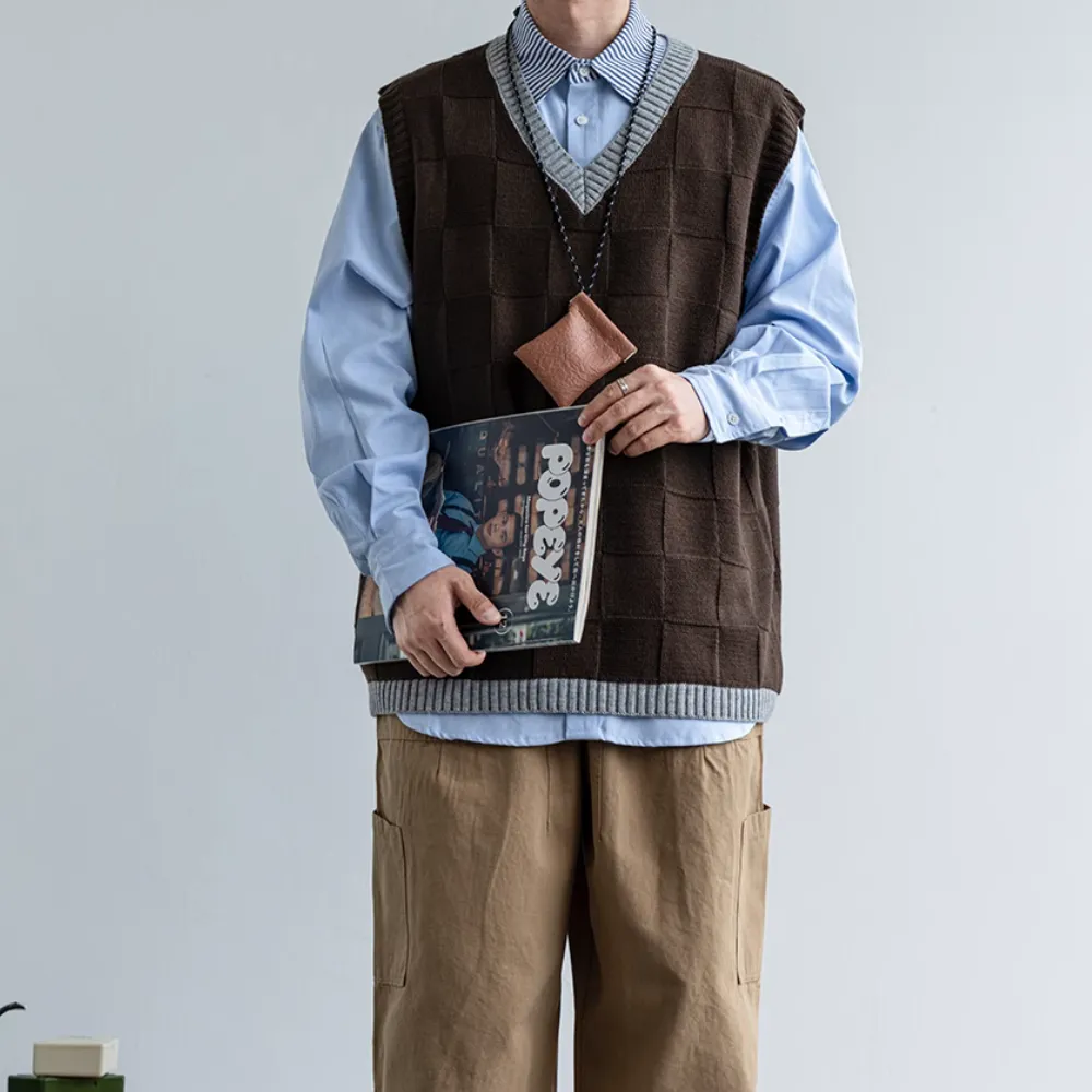 Minimalist Solid ColorCheckerboard Knitted-Vest