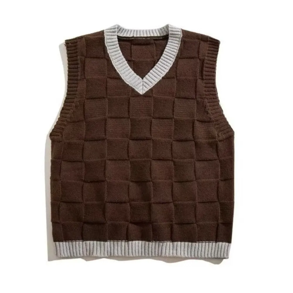 Minimalist Solid ColorCheckerboard Knitted-Vest
