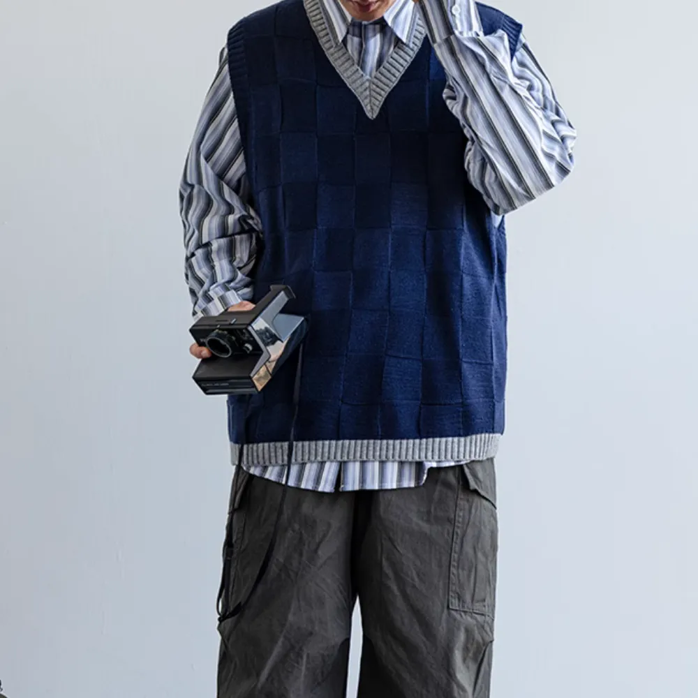 Minimalist Solid ColorCheckerboard Knitted-Vest