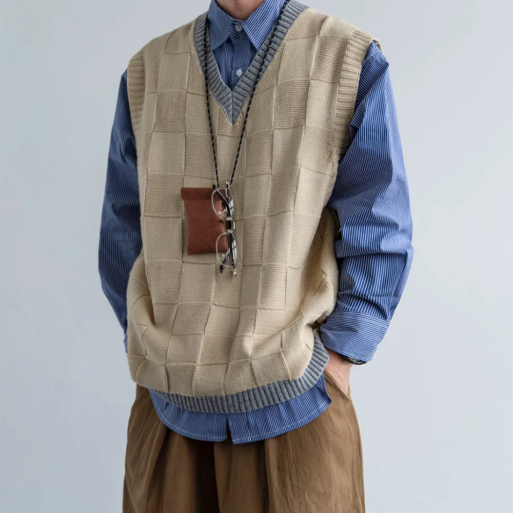 Minimalist Solid ColorCheckerboard Knitted-Vest