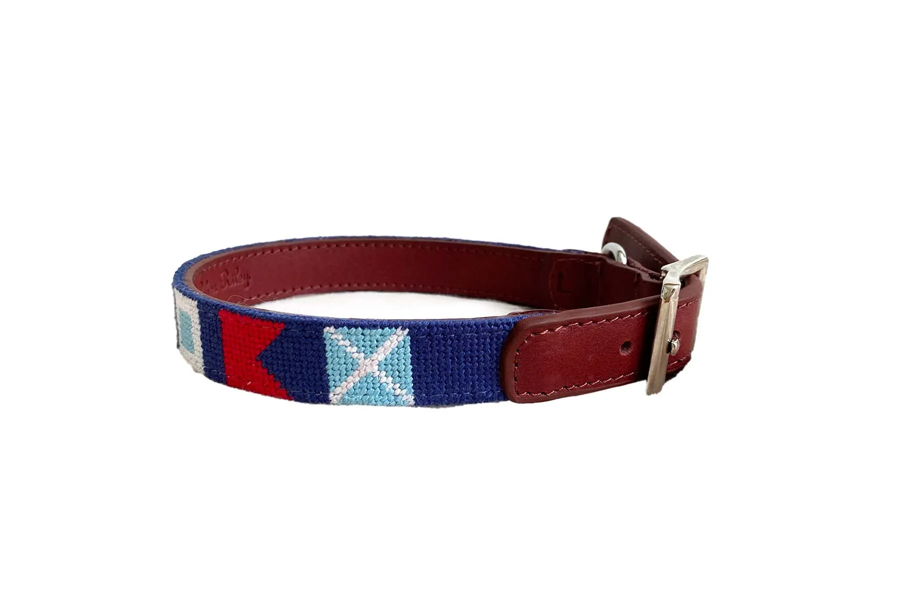 NAUTICAL FLAG MINI NEEDLEPOINT DOG COLLAR