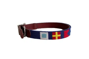 NAUTICAL FLAG MINI NEEDLEPOINT DOG COLLAR