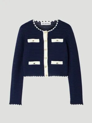 Navy Crochet Contrast-Trim Cardigan