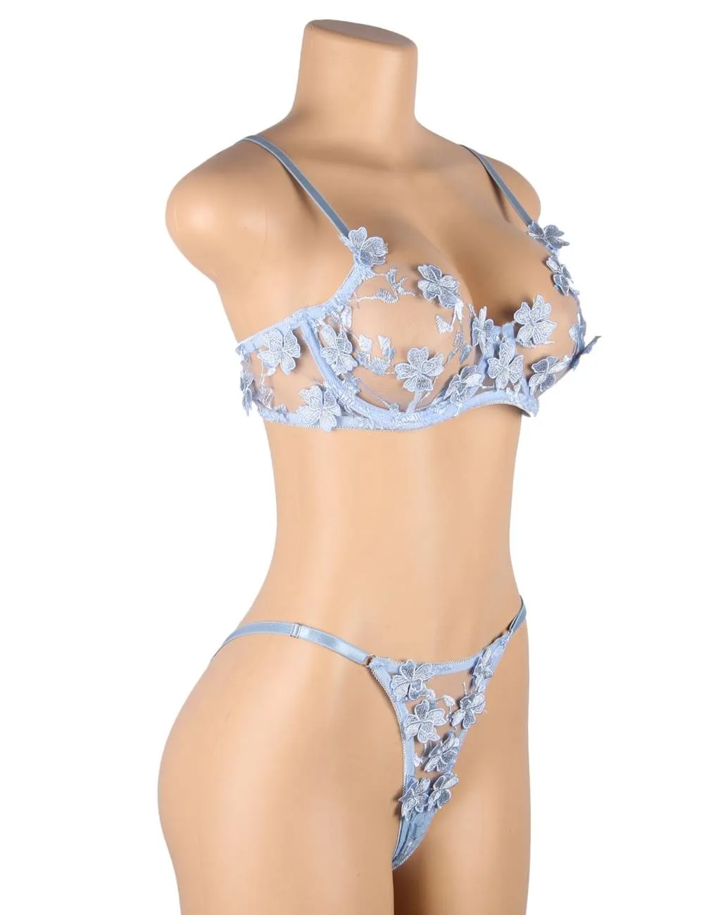 New Floral Applique Embroidery Mesh Underwire underwear set  With Farawlaya