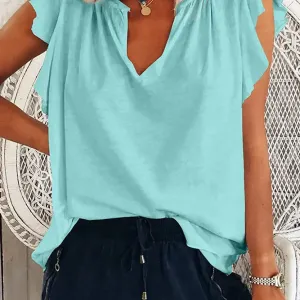 Oliver Blue Ruffle VNeck Blouse