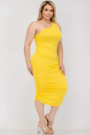ONE SHOULDER MIDI DRESS | CURVY | yellow|