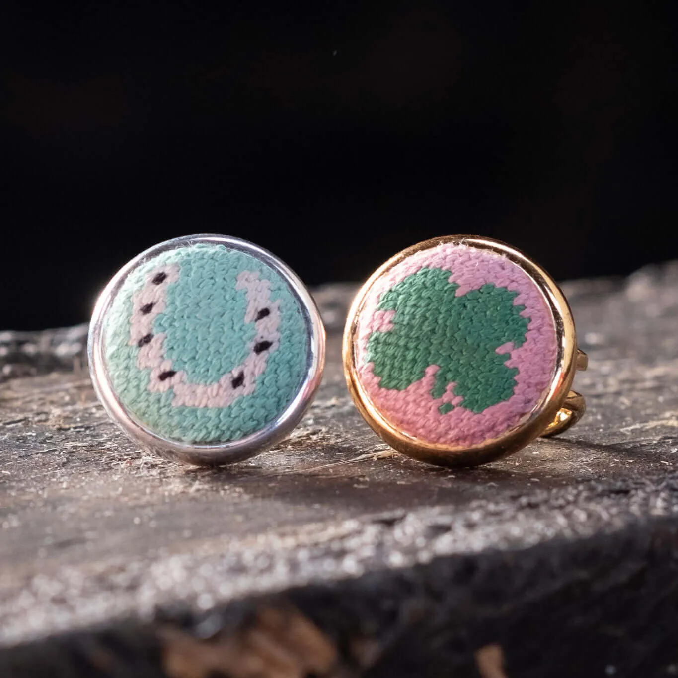 Pink Shamrock Needlepoint Ring