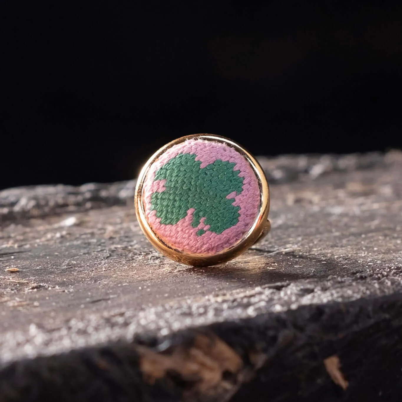 Pink Shamrock Needlepoint Ring