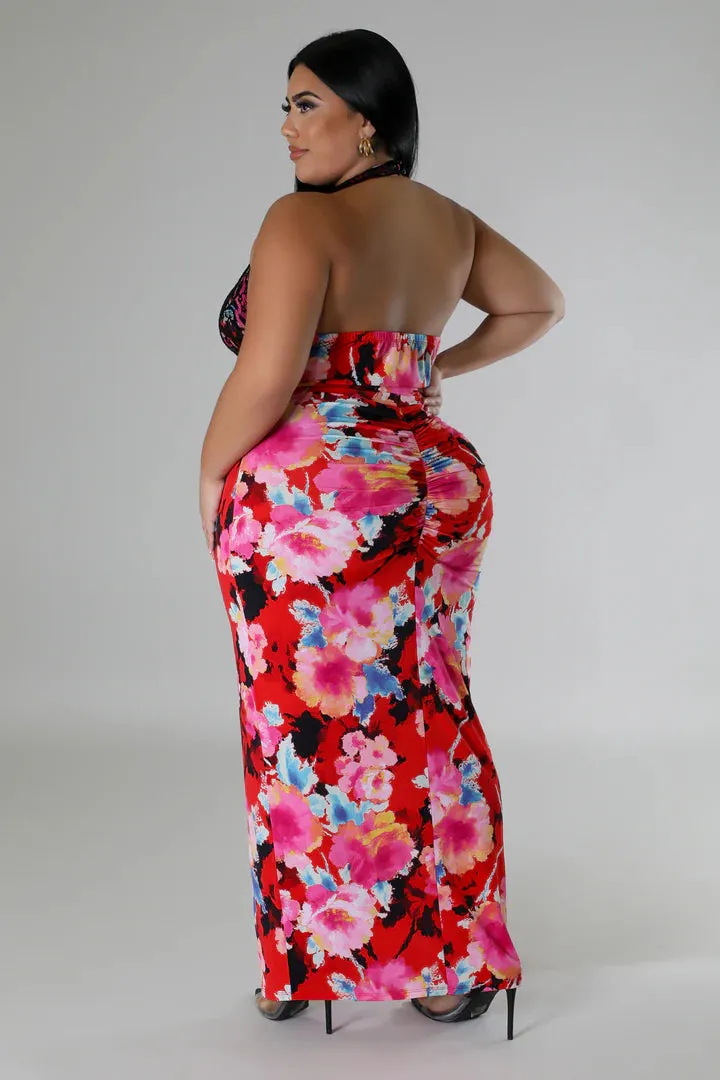Plus   Curve Floral Design Lace Detail Maxi Dress