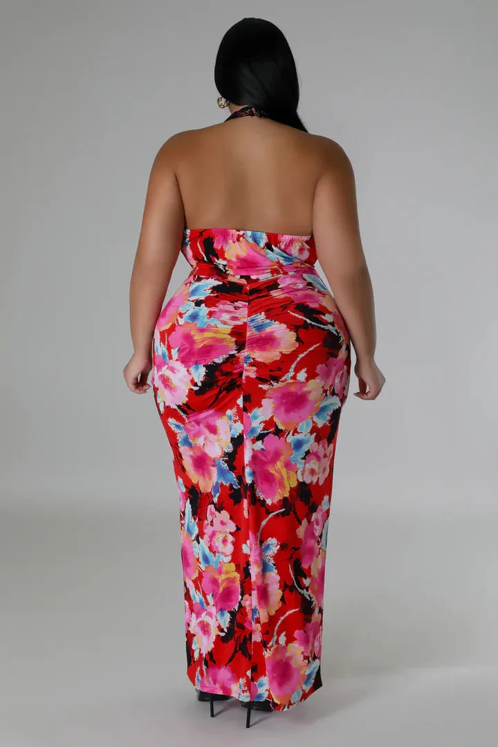 Plus   Curve Floral Design Lace Detail Maxi Dress