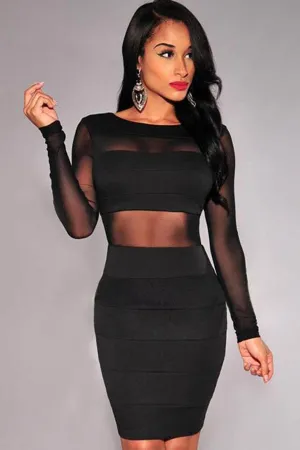 Plus Size Black Body Con Sheer Panel Dress