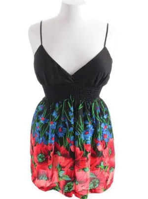 Plus Size Cotton Adorable Floral Long Black Tank