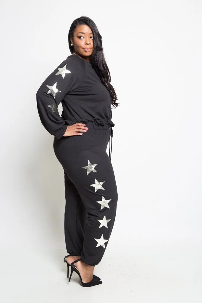 Plus Size Cozy Star Printed Sweater Top Bottom Set