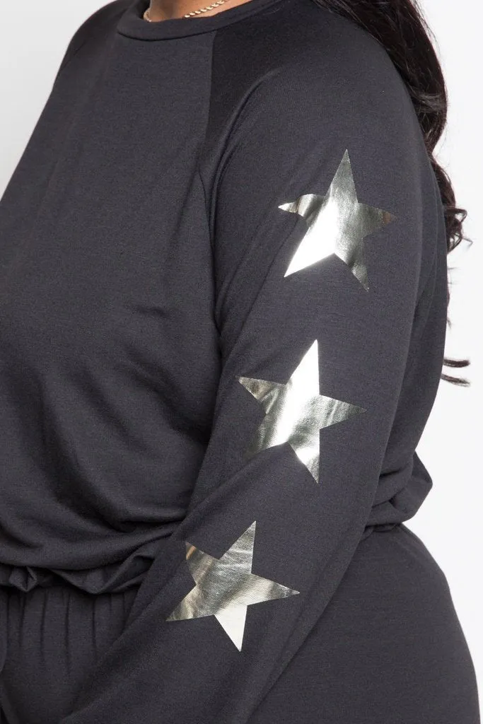 Plus Size Cozy Star Printed Sweater Top Bottom Set