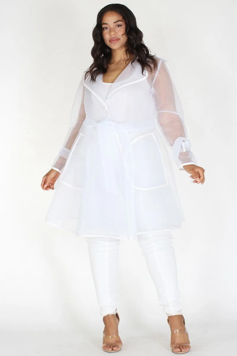 Plus Size Elegant Sheer High Fashion Wrap Tie Coat
