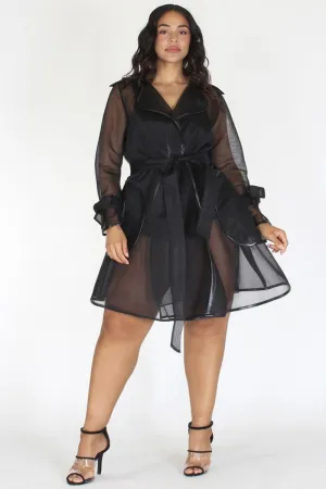 Plus Size Elegant Sheer High Fashion Wrap Tie Coat