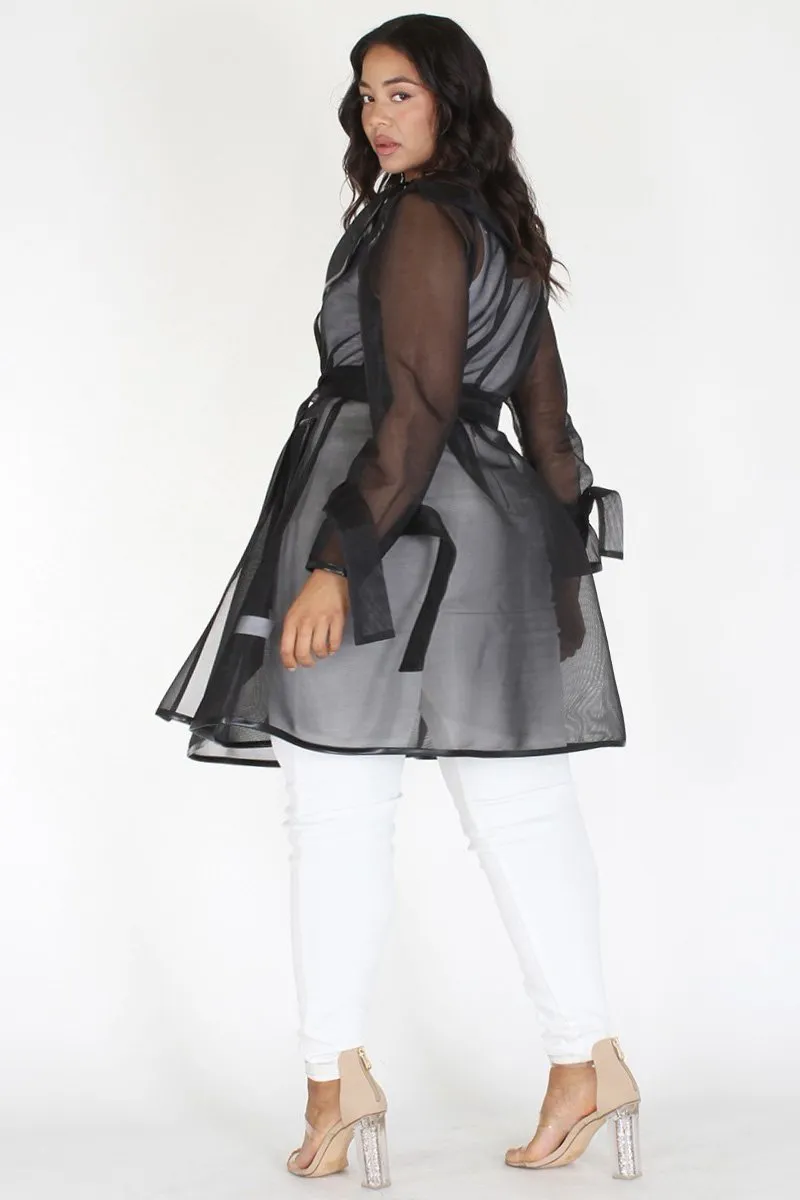 Plus Size Elegant Sheer High Fashion Wrap Tie Coat