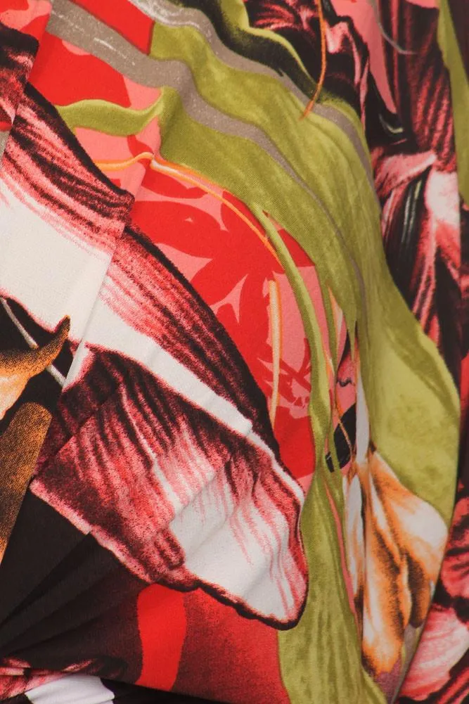 Plus Size Floral Paradise Front Knot Red Kimono Dress