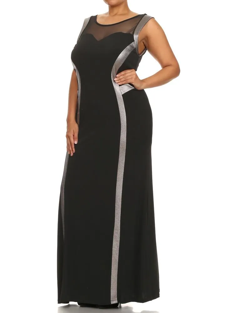 Plus Size Glam Beauty Silver Trim Maxi Dress