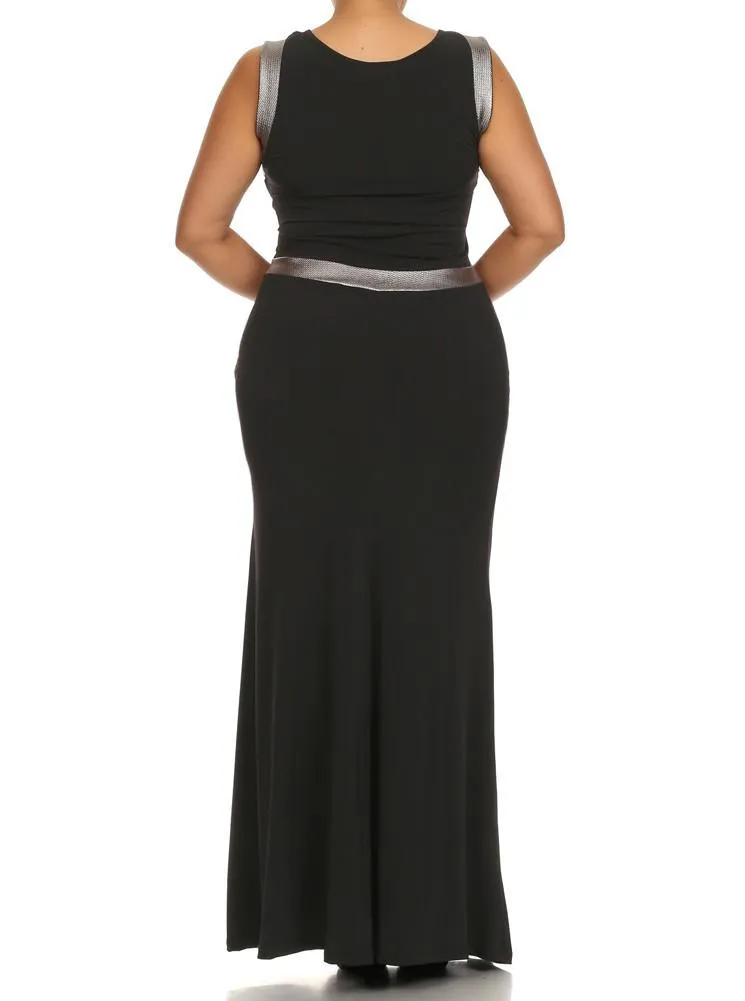 Plus Size Glam Beauty Silver Trim Maxi Dress
