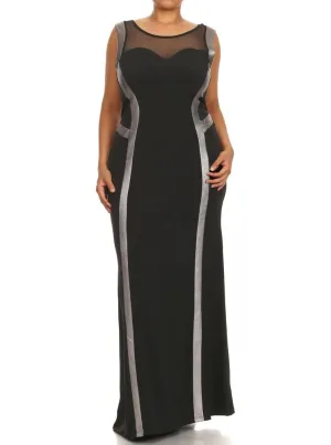 Plus Size Glam Beauty Silver Trim Maxi Dress