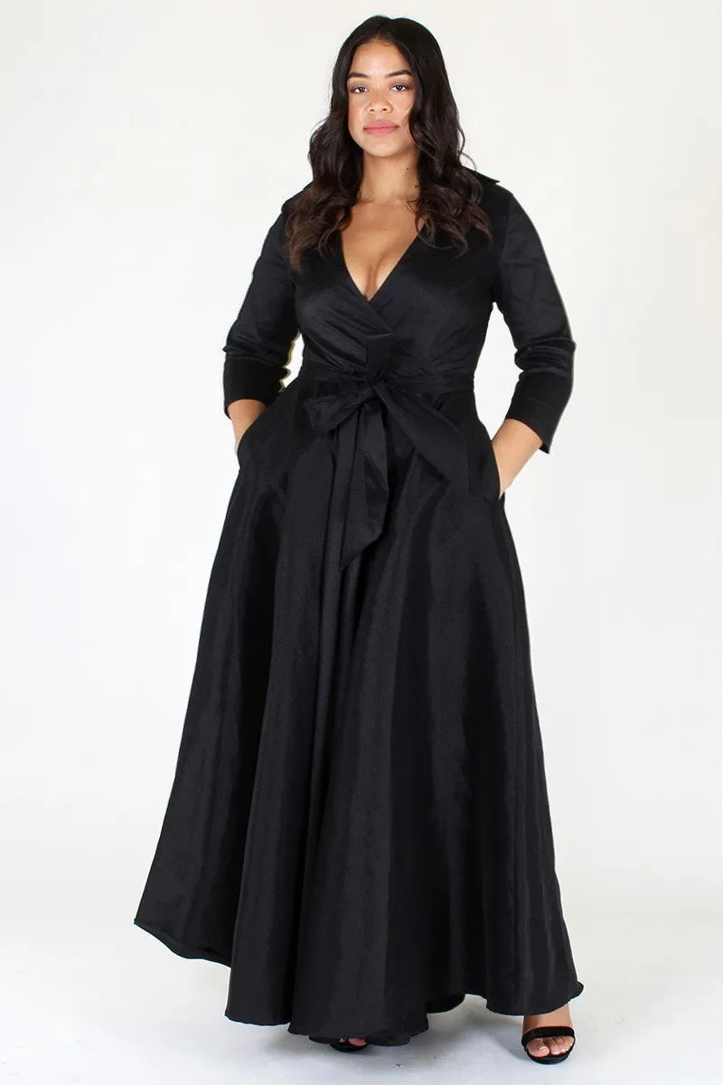 Plus Size Glamorous Deep V Neck Ribbon Tie Dress [PRE-ORDER 25% OFF]