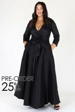 Plus Size Glamorous Deep V Neck Ribbon Tie Dress [PRE-ORDER 25% OFF]
