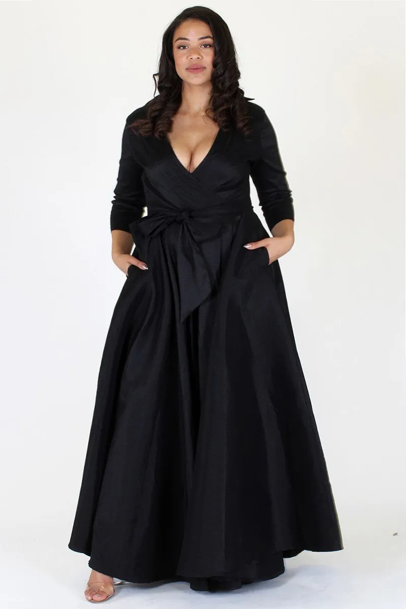 Plus Size Glamorous Deep V Neck Ribbon Tie Dress [PRE-ORDER 25% OFF]