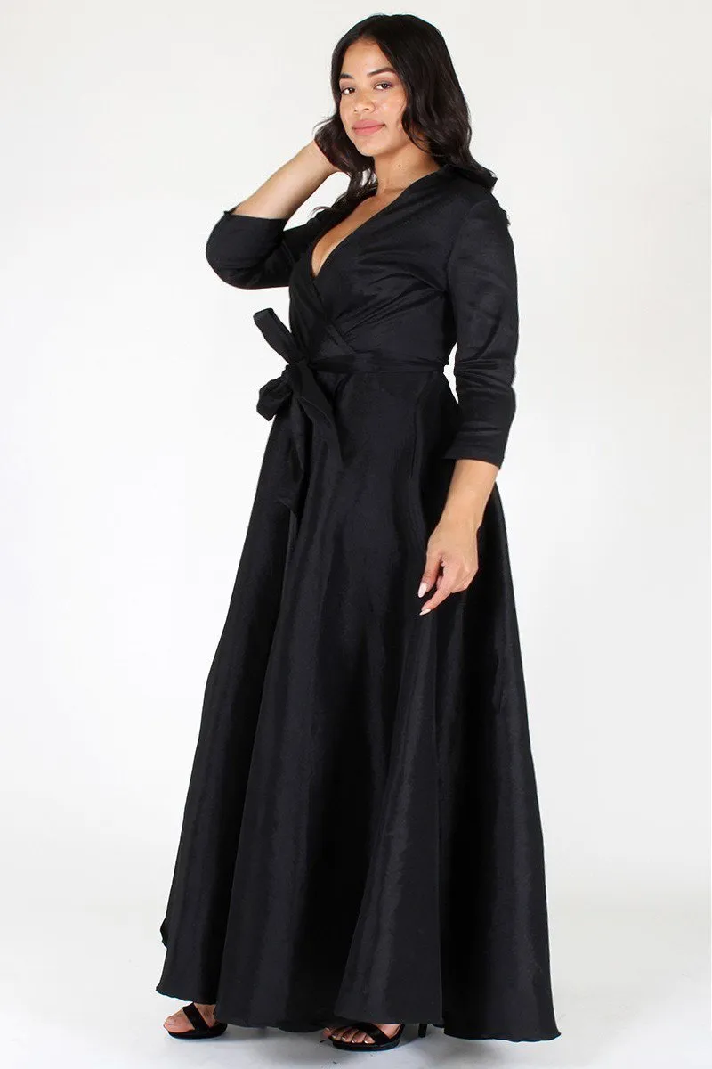 Plus Size Glamorous Deep V Neck Ribbon Tie Dress [PRE-ORDER 25% OFF]