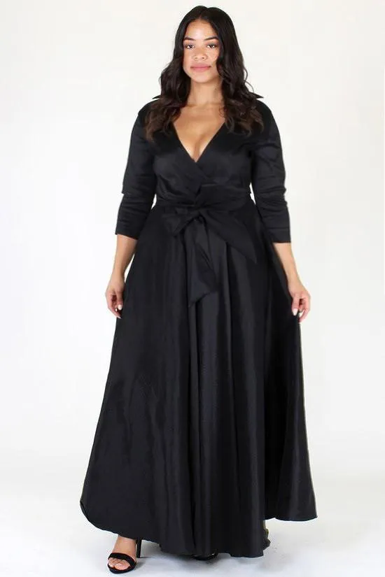 Plus Size Glamorous Deep V Neck Ribbon Tie Dress [PRE-ORDER 25% OFF]