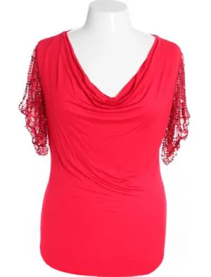 Plus Size Glamorous Drape Neck Red Blouse