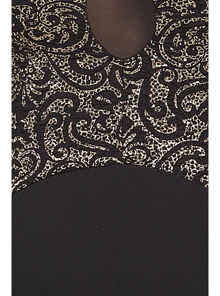 Plus Size Glamorous Floral Foil Maxi Black Mesh Dress