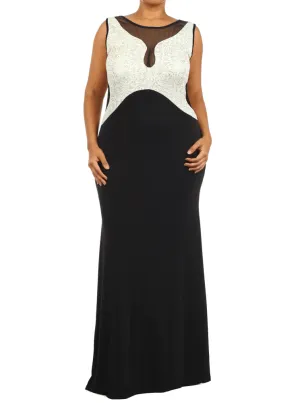 Plus Size Glamorous Floral Foil Maxi White Mesh Dress