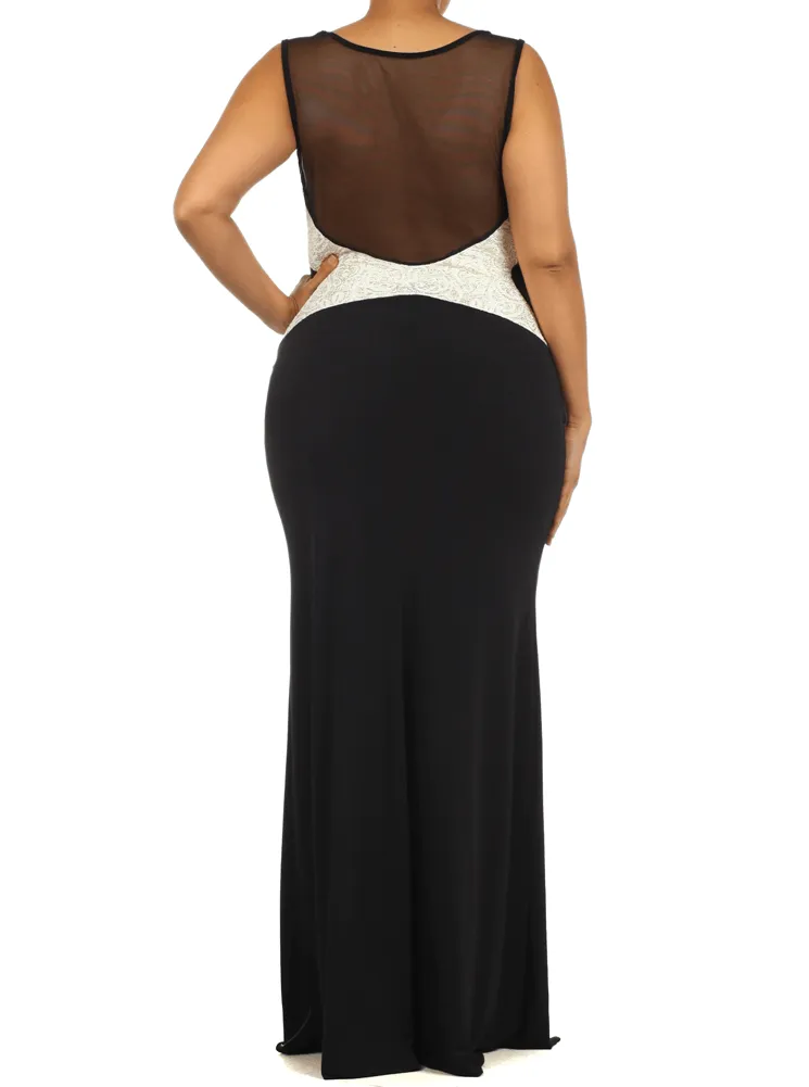 Plus Size Glamorous Floral Foil Maxi White Mesh Dress