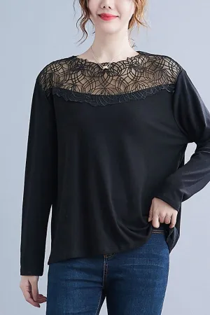 Plus Size Lace Neck Blouse