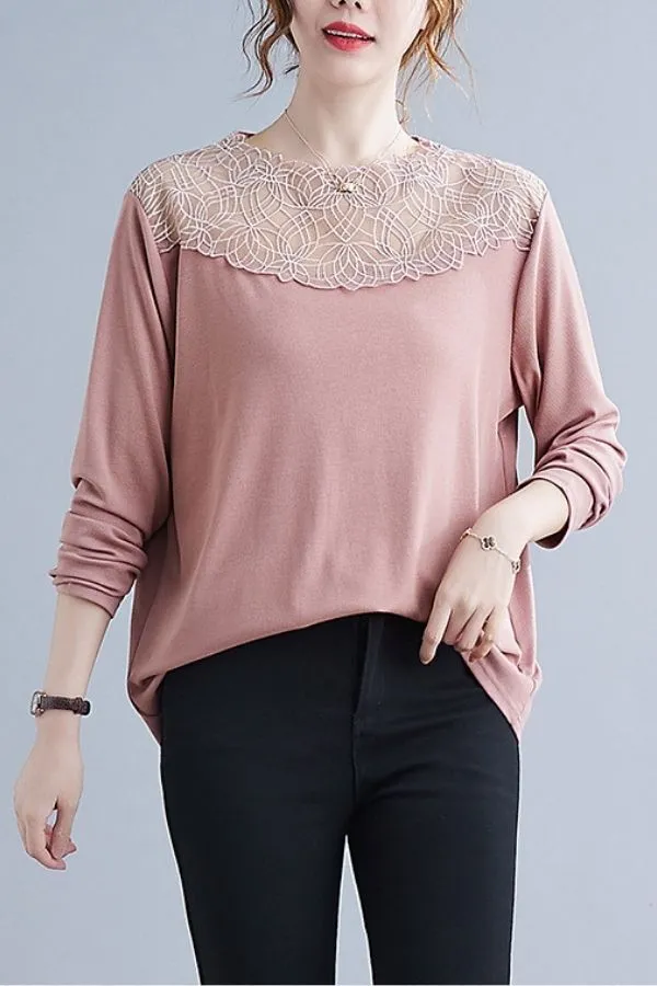 Plus Size Lace Neck Blouse