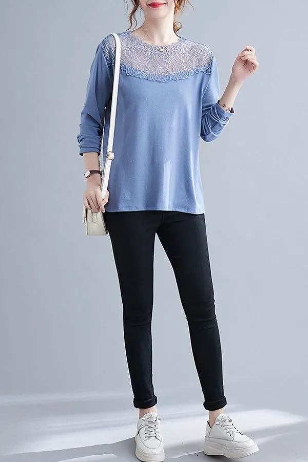 Plus Size Lace Neck Blouse